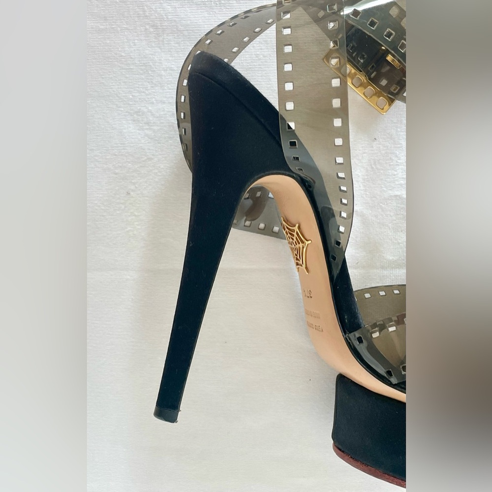 Charlotte Olympia Take 85 “filmstrip” platforms, gold film buckle, EUC, 37.5 - Picture 6 of 12